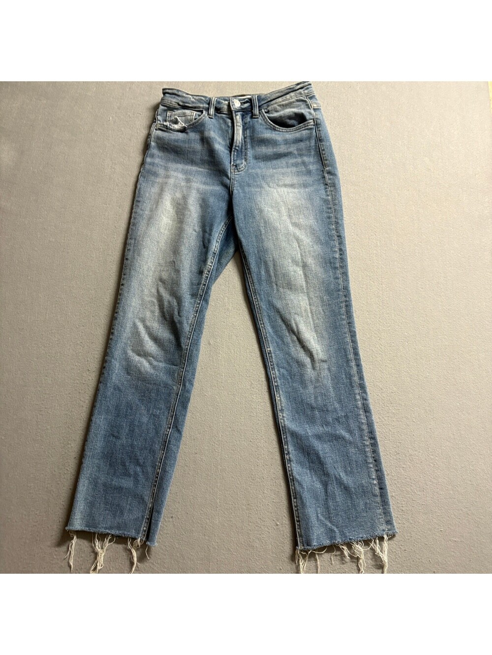 Flying Monkey High Rise Straight Leg Jeans Womens Size 26 Blue Raw Hem Stretch